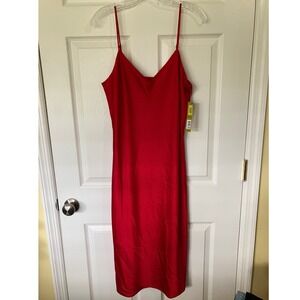 Gianni Bini Shine Bright Red Satin Maxii Slip Dress 10 New